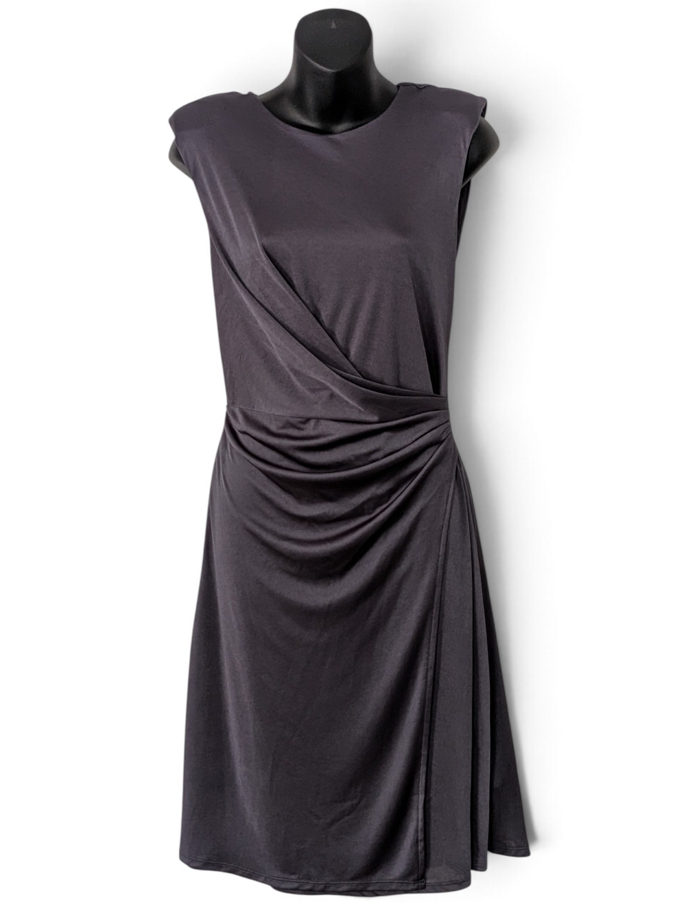 Express Charcoal Sleeveless Draped Side-Ruche Dress